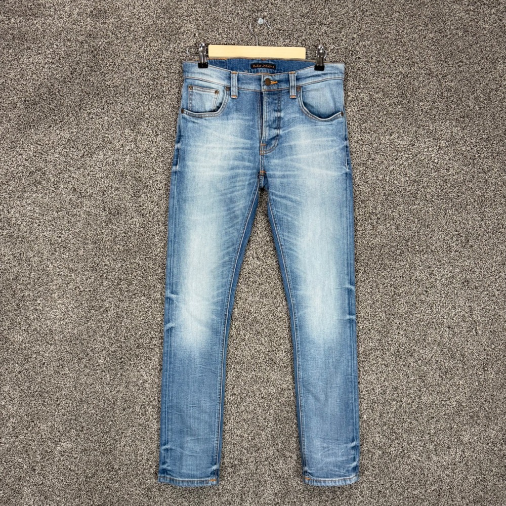 Nudie Jeans Grim Tim Mens 30/32 (Fits 30/31) Blue Faded Ash Button Fly Stretch